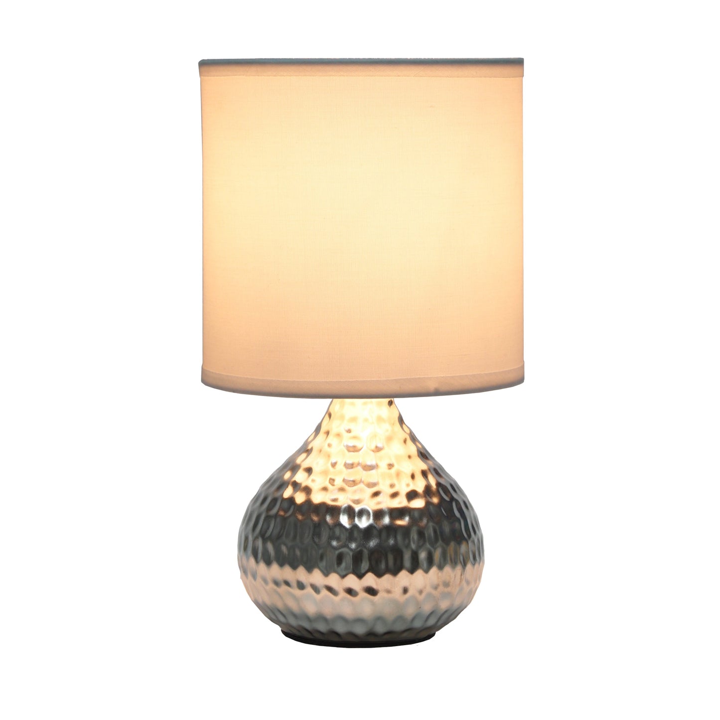 All The Rages Simple Designs Hammered Silver Drip Mini Table Lamp With White Shade