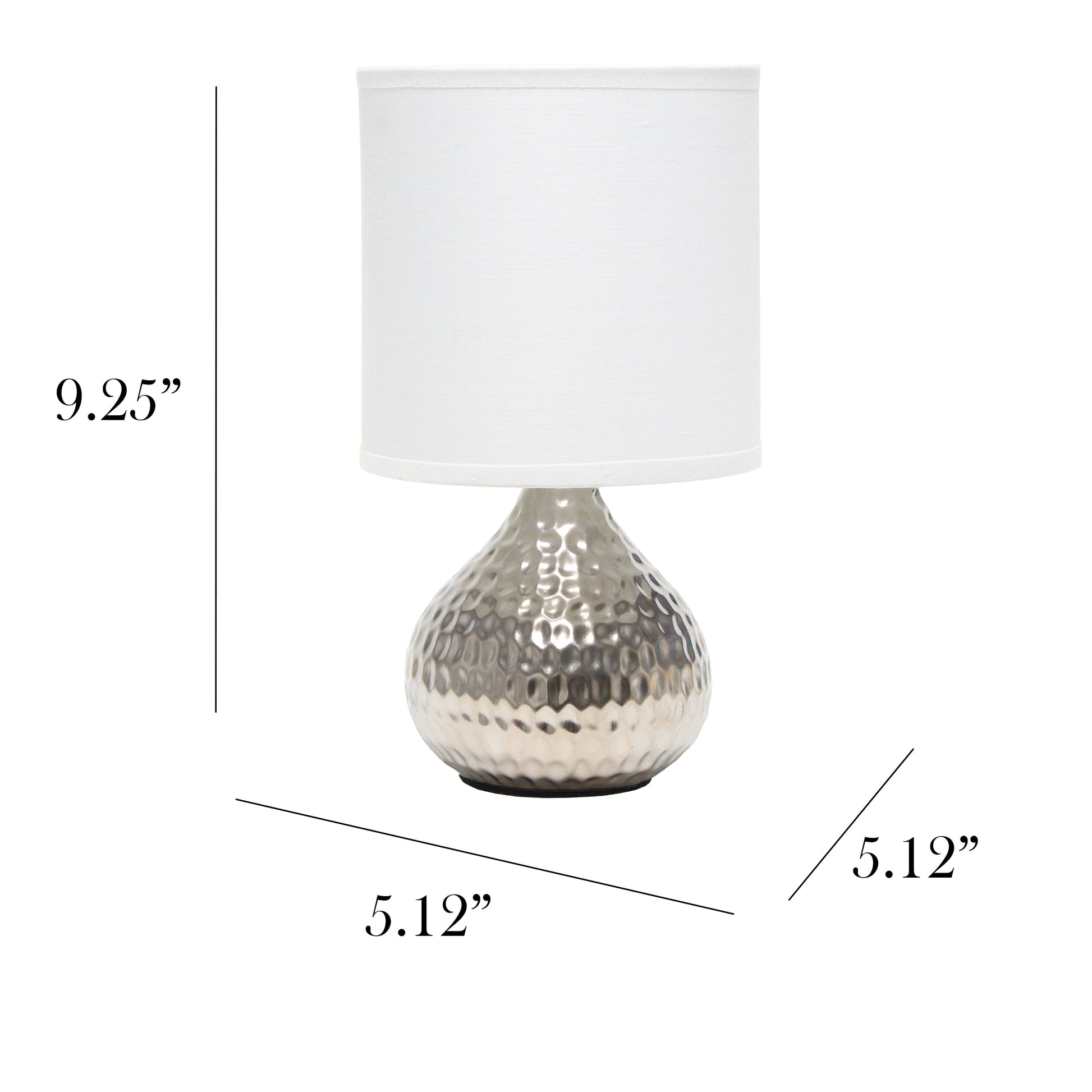 All The Rages Simple Designs Hammered Silver Drip Mini Table Lamp With White Shade