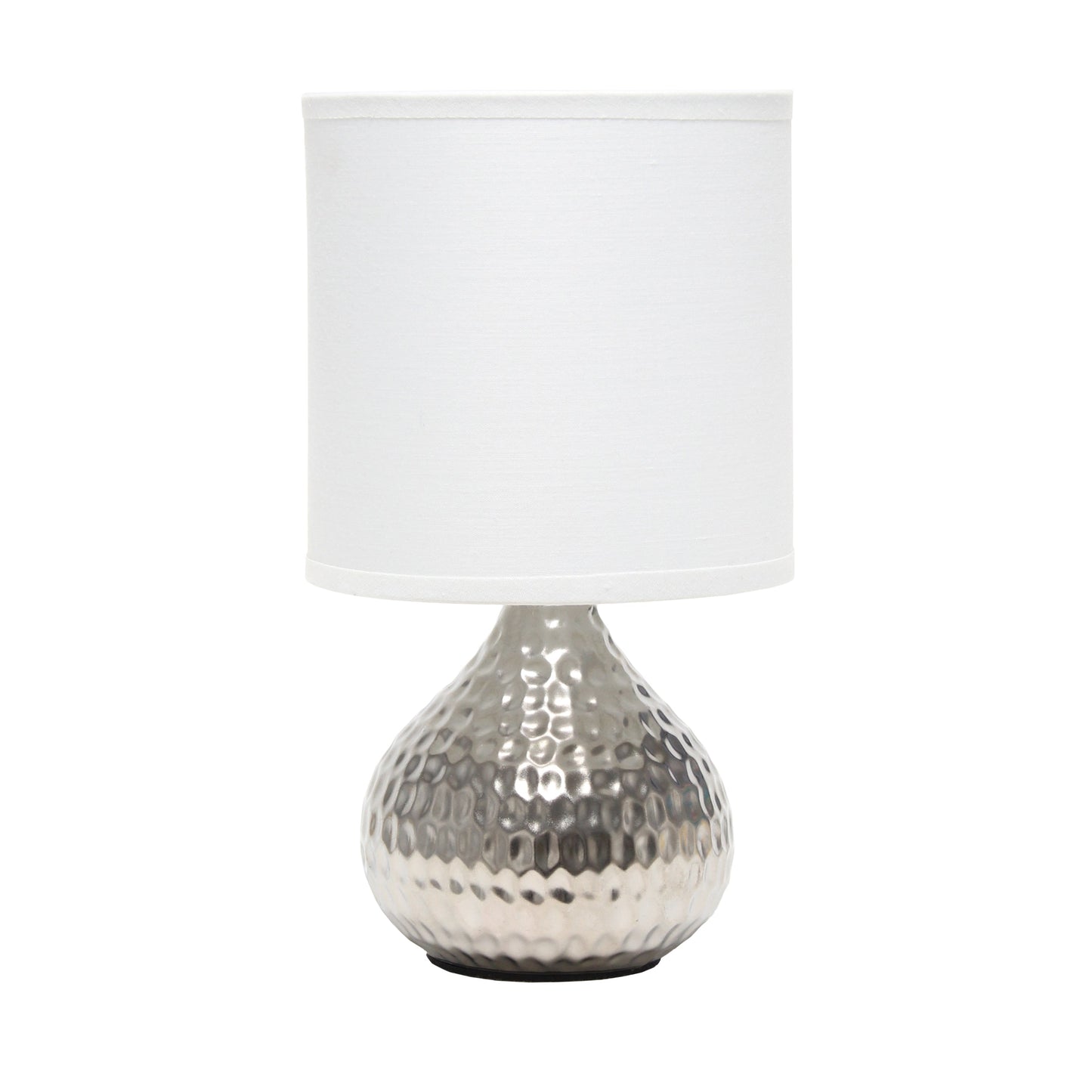 All The Rages Simple Designs Hammered Silver Drip Mini Table Lamp With White Shade