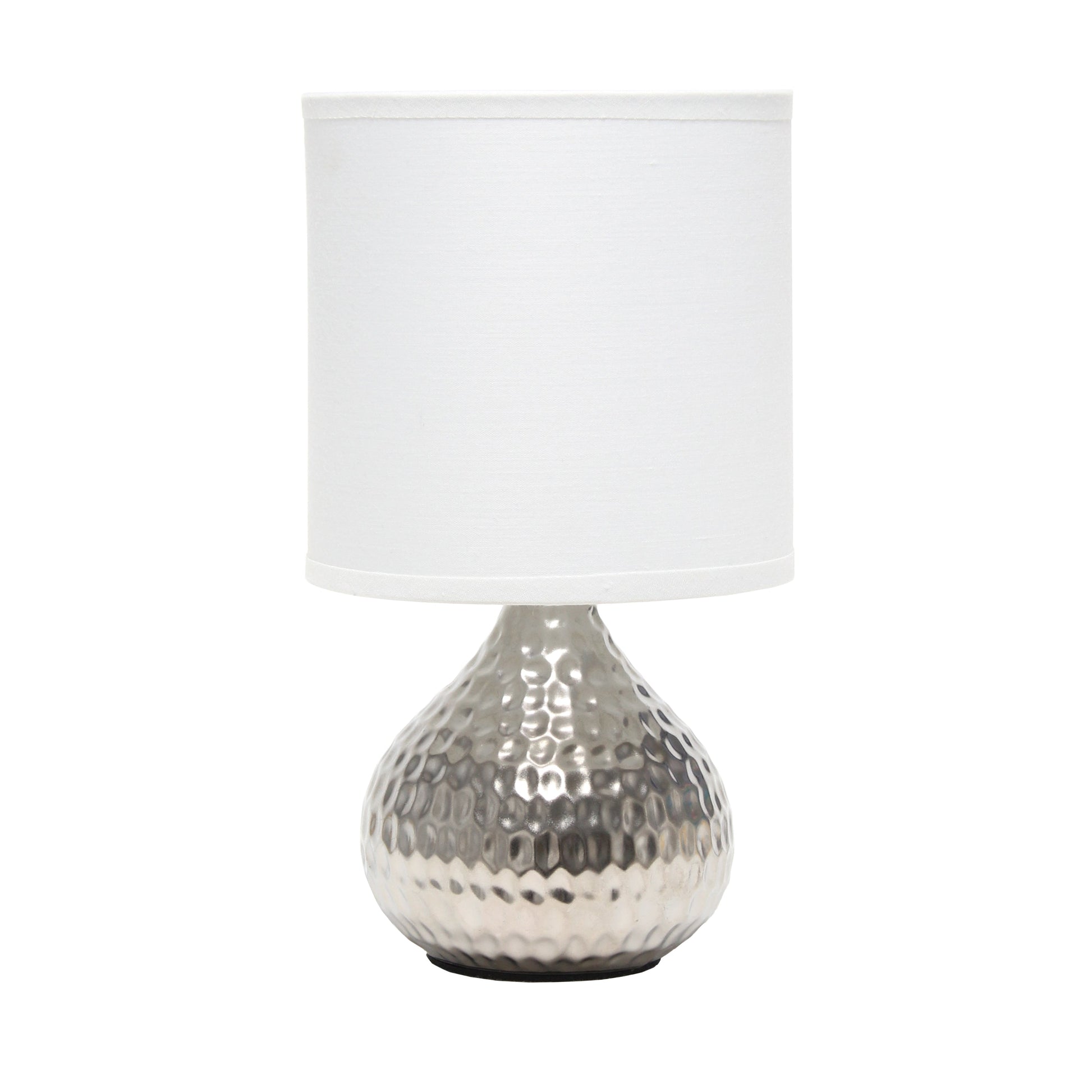 All The Rages Simple Designs Hammered Silver Drip Mini Table Lamp With White Shade