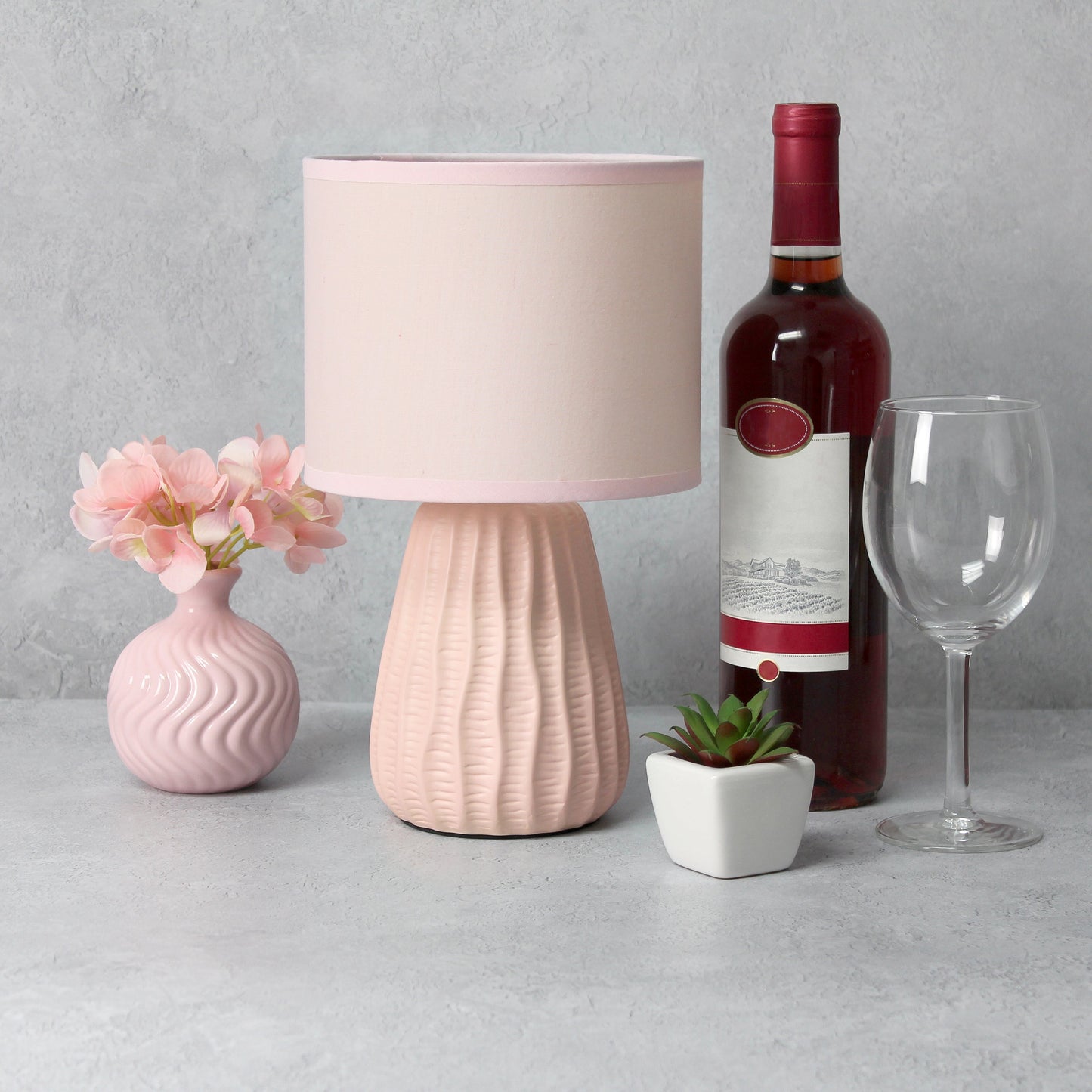 All The Rages Simple Designs Light Pink 11" Ceramic Texture Pastel Table Lamp With Matching Fabric Shade