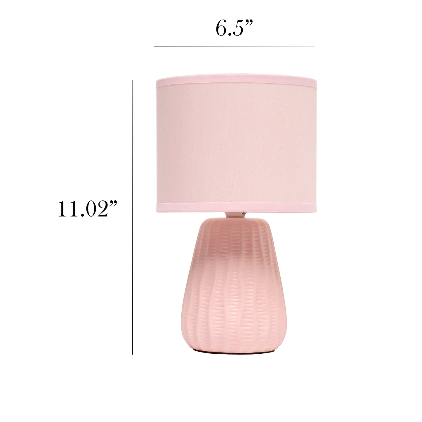All The Rages Simple Designs Light Pink 11" Ceramic Texture Pastel Table Lamp With Matching Fabric Shade