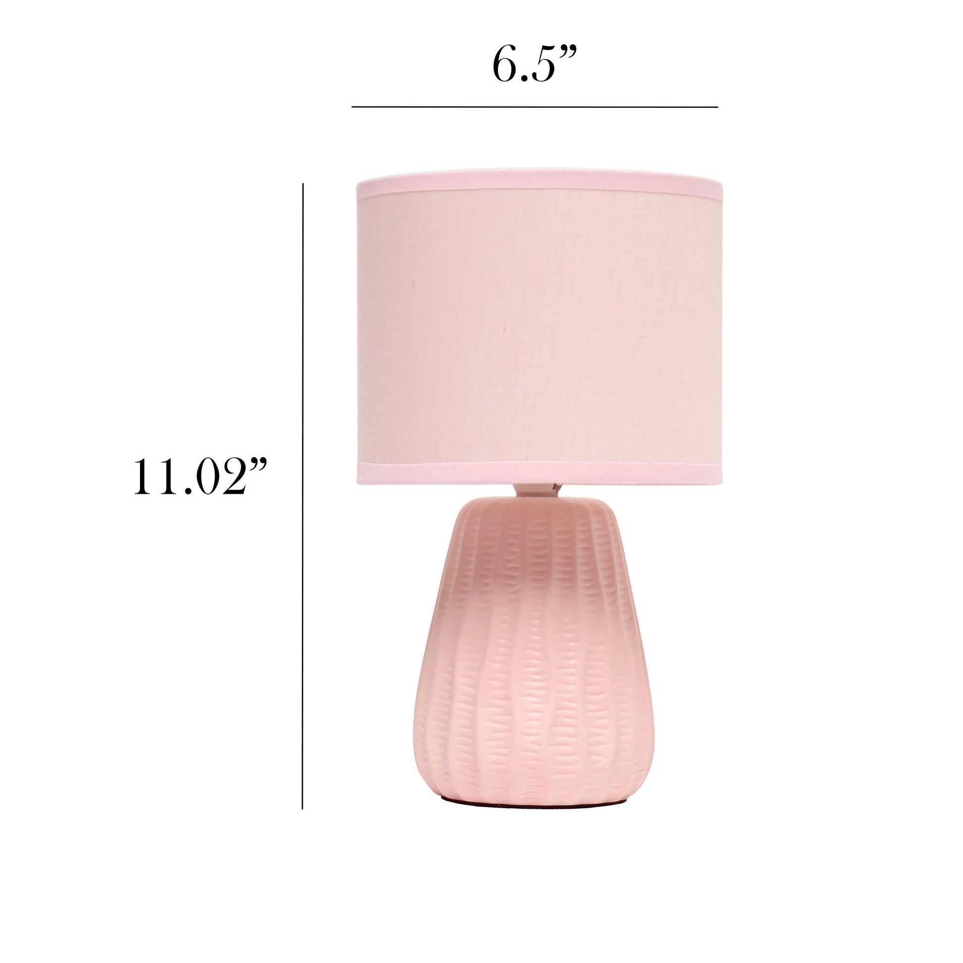 All The Rages Simple Designs Light Pink 11" Ceramic Texture Pastel Table Lamp With Matching Fabric Shade