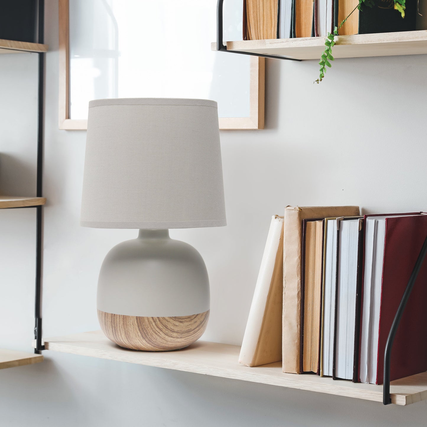 All The Rages Simple Designs Light Wood & Light Gray Petite Mid Century Table Lamp