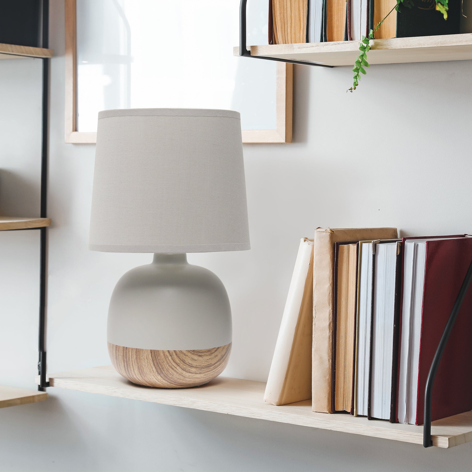 All The Rages Simple Designs Light Wood & Light Gray Petite Mid Century Table Lamp