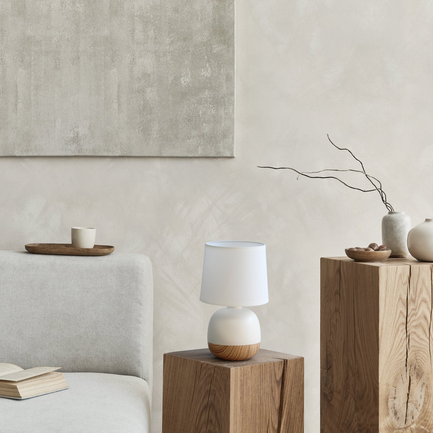 All The Rages Simple Designs Light Wood & Off-White Petite Mid Century Table Lamp