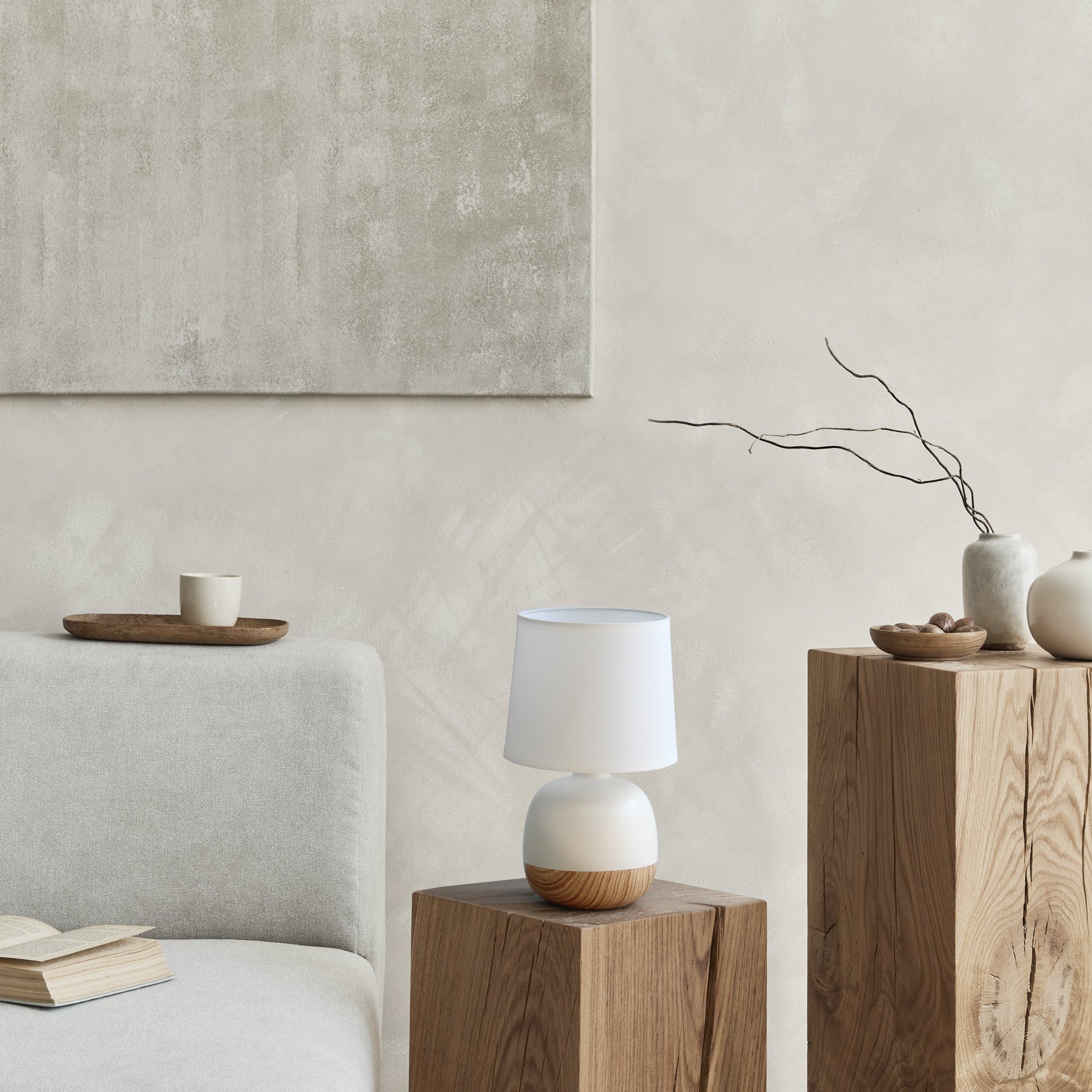 All The Rages Simple Designs Light Wood & Off-White Petite Mid Century Table Lamp
