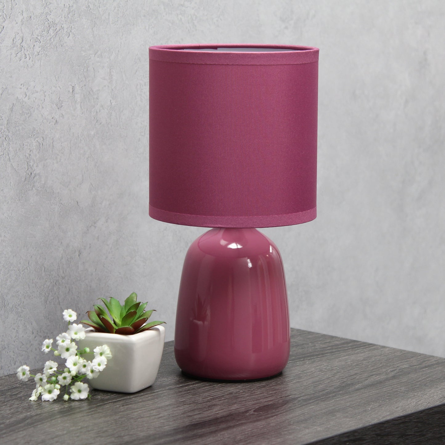 All The Rages Simple Designs Mauve 10" Ceramic Table Lamp With Matching Fabric Shade