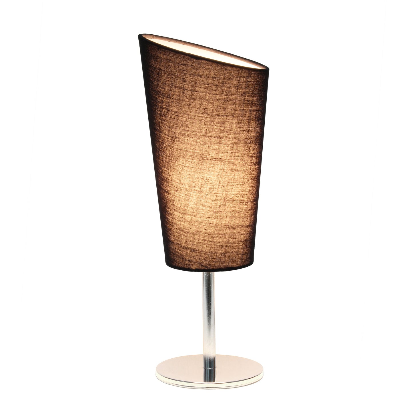 All The Rages Simple Designs Mini Chrome Table Lamp With Black Angled Fabric Shade