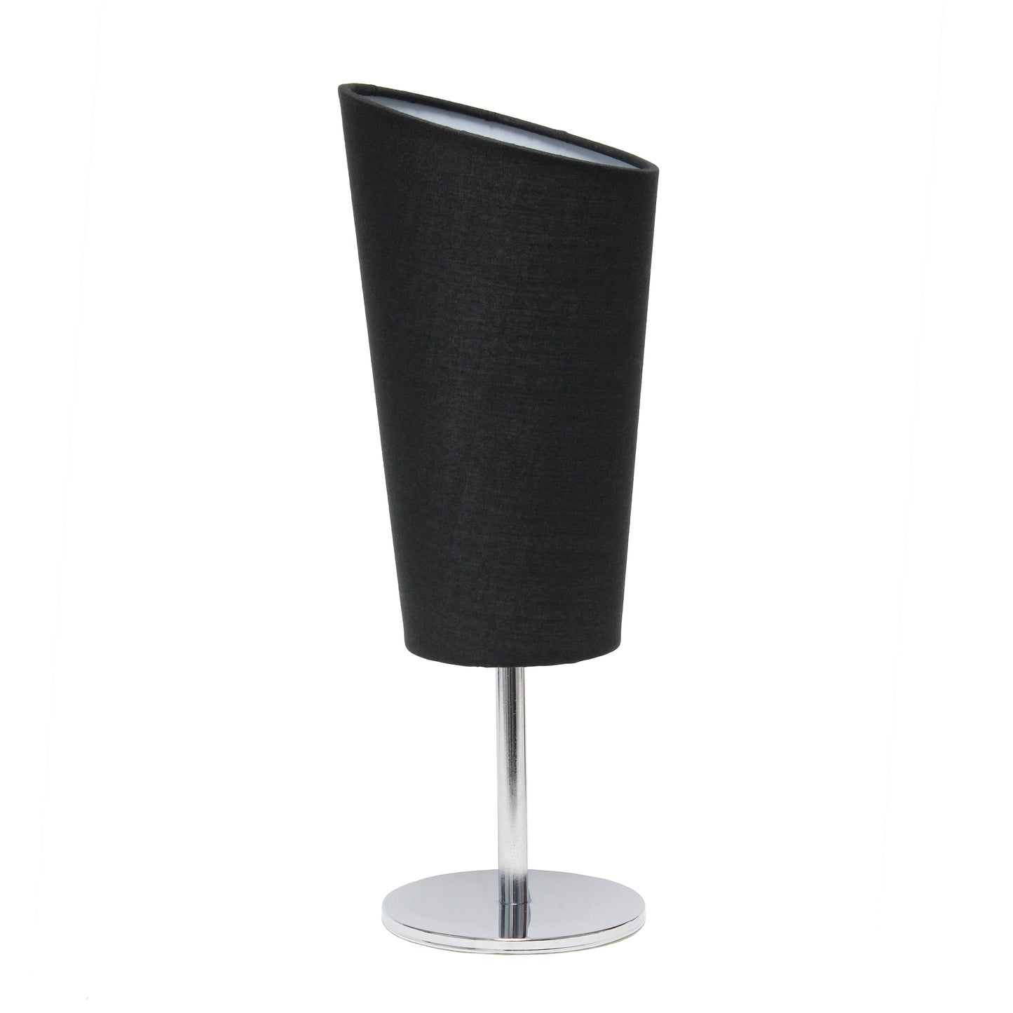 All The Rages Simple Designs Mini Chrome Table Lamp With Black Angled Fabric Shade