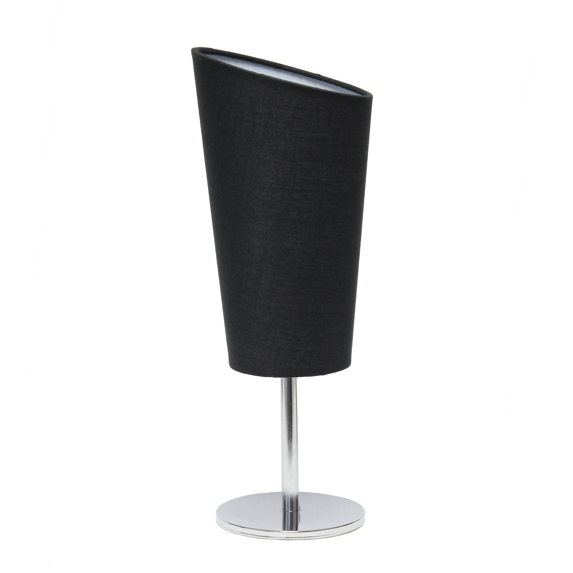 All The Rages Simple Designs Mini Chrome Table Lamp With Black Angled Fabric Shade