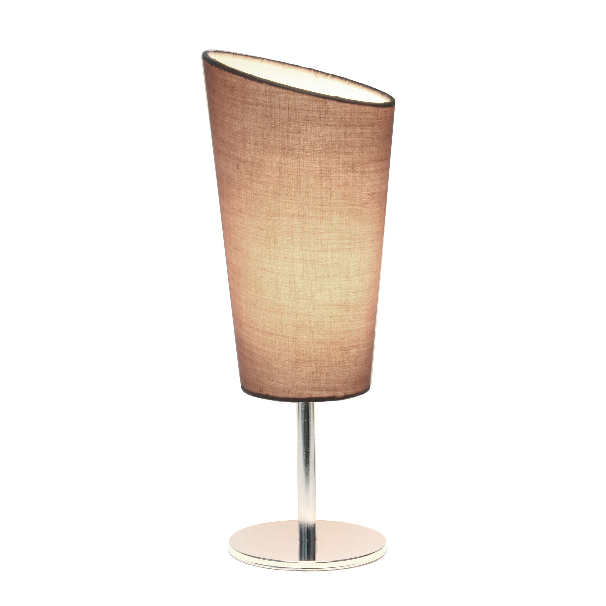 All The Rages Simple Designs Mini Chrome Table Lamp With Gray Angled Fabric Shade