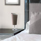 All The Rages Simple Designs Mini Chrome Table Lamp With Gray Angled Fabric Shade