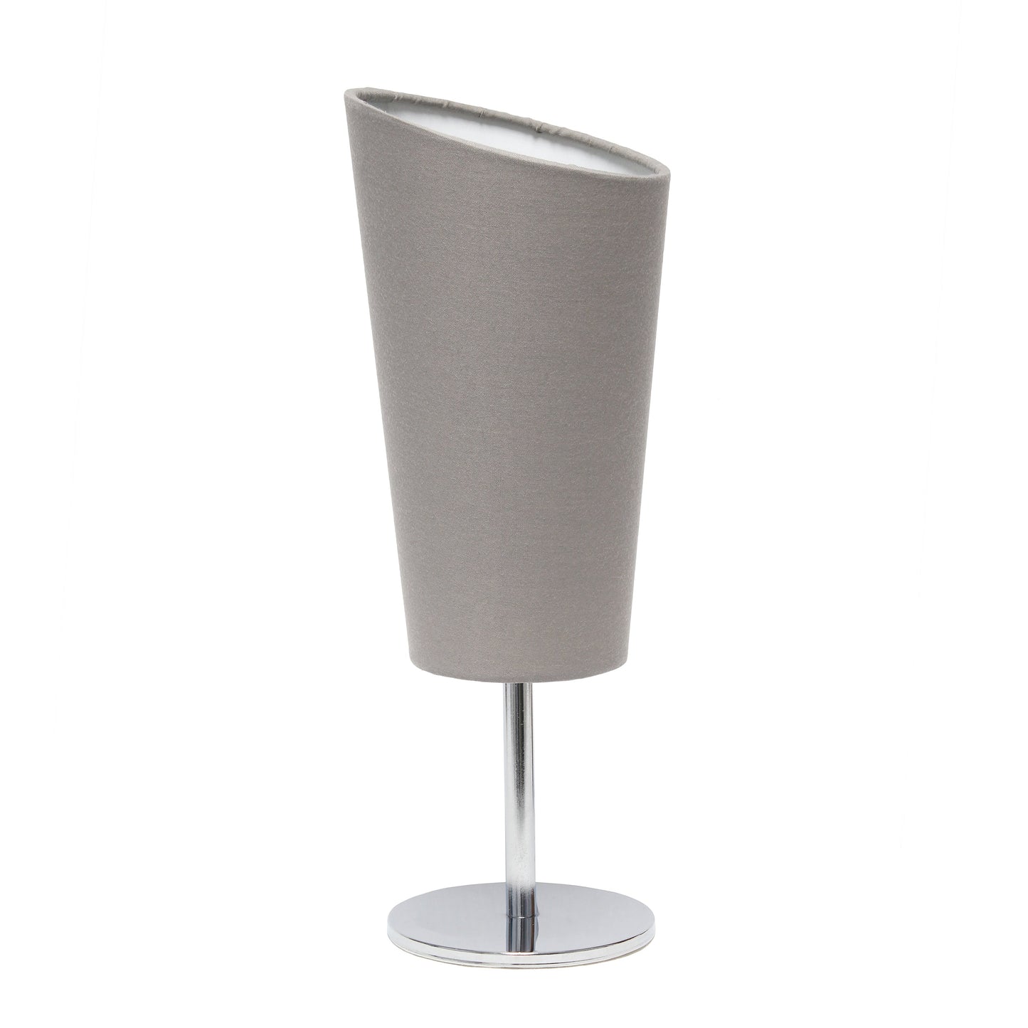 All The Rages Simple Designs Mini Chrome Table Lamp With Gray Angled Fabric Shade