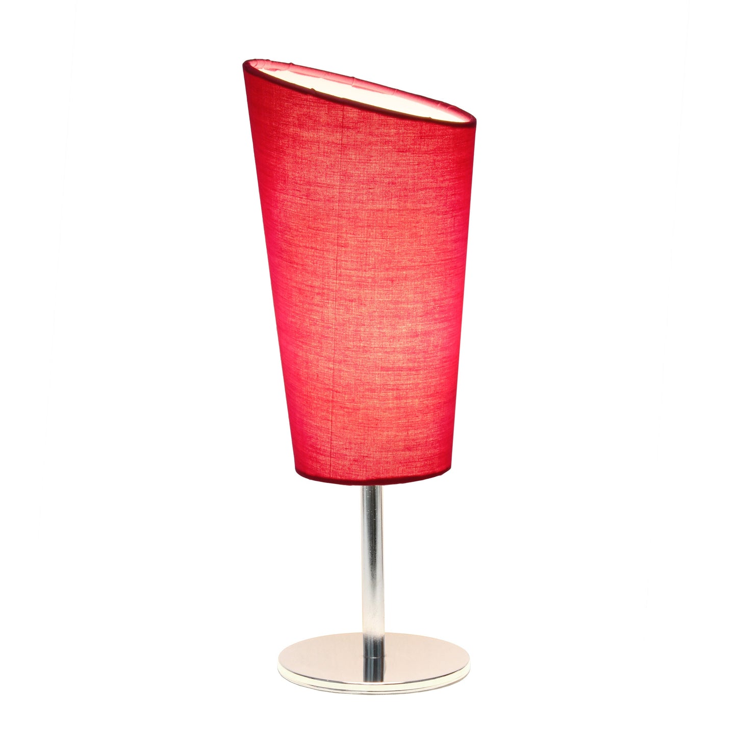 All The Rages Simple Designs Mini Chrome Table Lamp With Pink Angled Fabric Shade