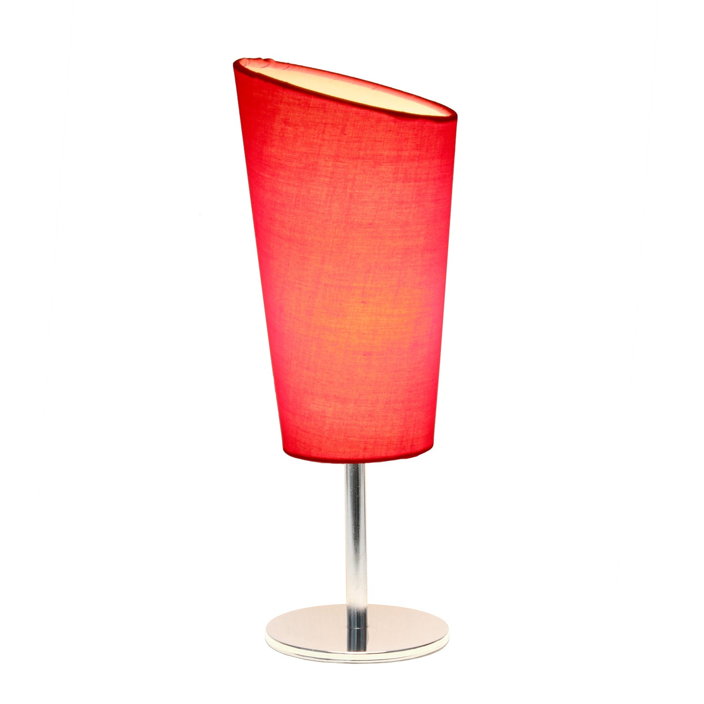 All The Rages Simple Designs Mini Chrome Table Lamp With Red Angled Fabric Shade