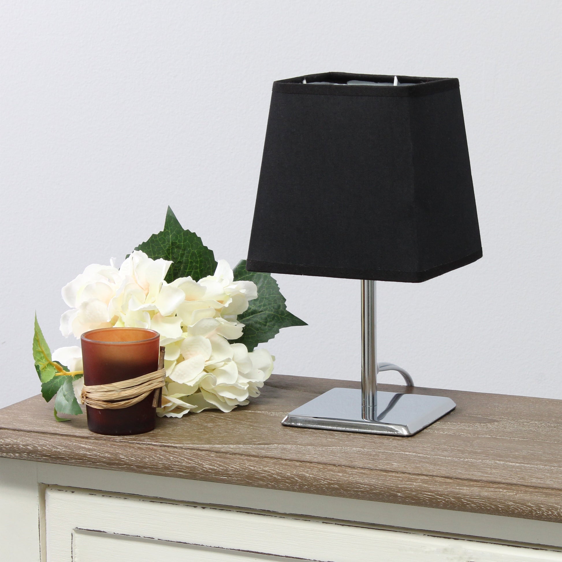 All The Rages Simple Designs Mini Chrome Table Lamp With Squared Black Empire Fabric Shade