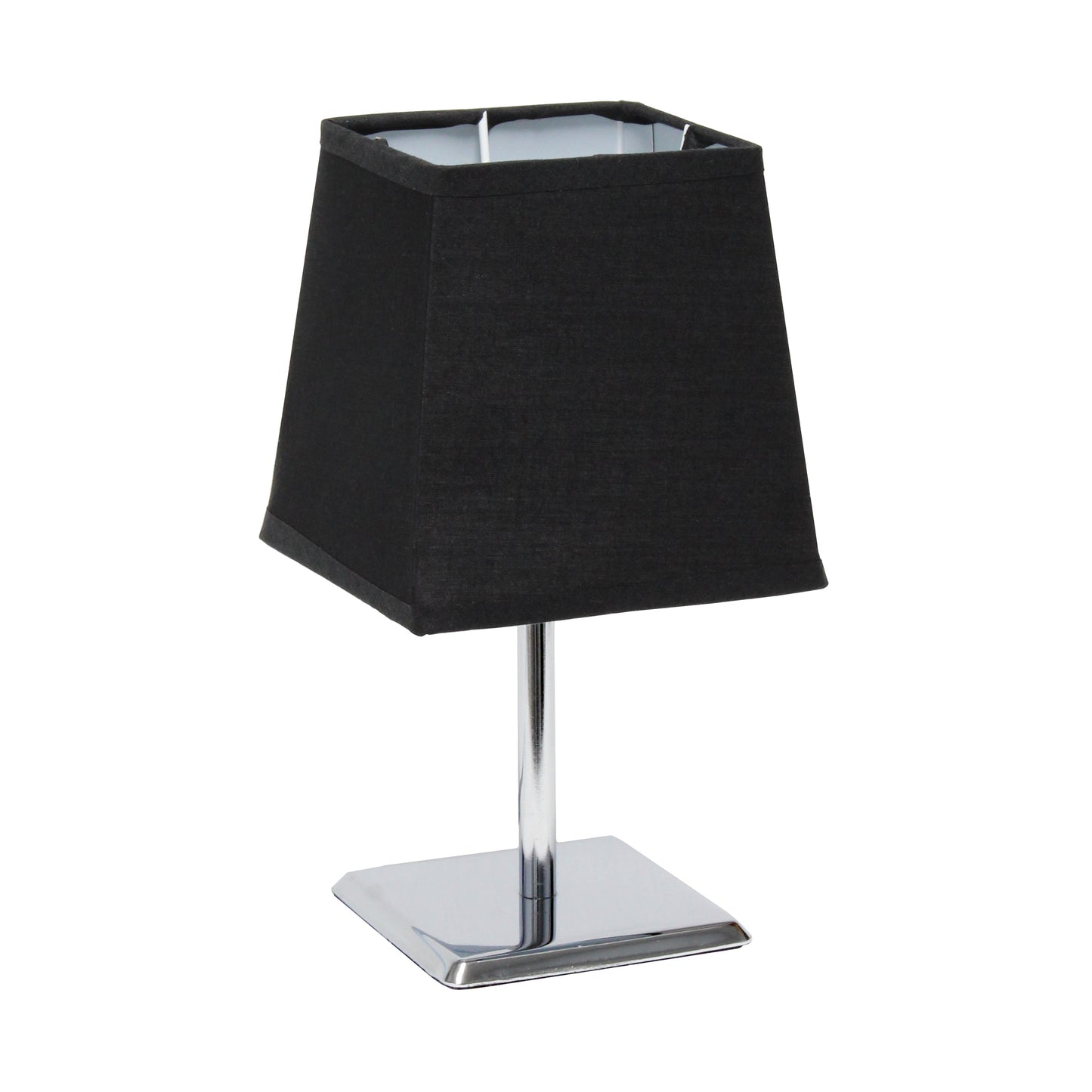 All The Rages Simple Designs Mini Chrome Table Lamp With Squared Black Empire Fabric Shade