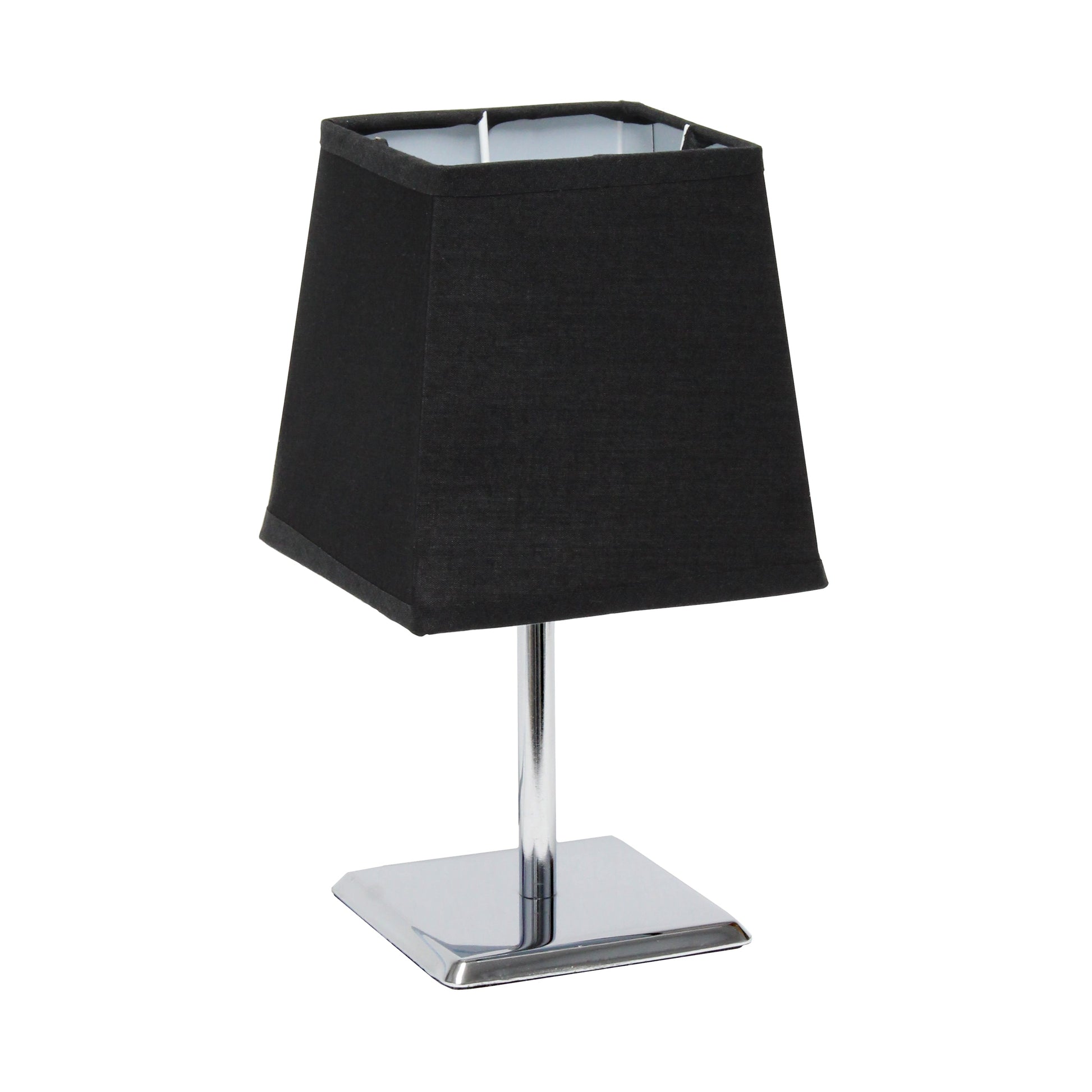 All The Rages Simple Designs Mini Chrome Table Lamp With Squared Black Empire Fabric Shade