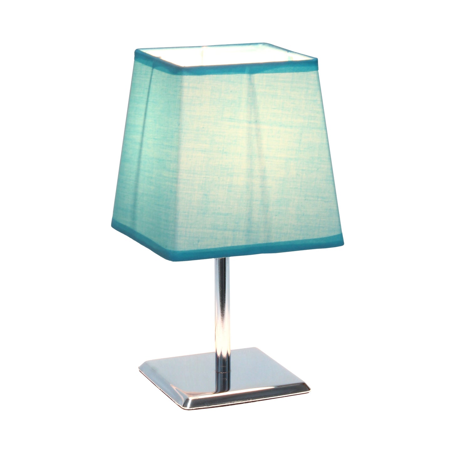 All The Rages Simple Designs Mini Chrome Table Lamp With Squared Blue Empire Fabric Shade