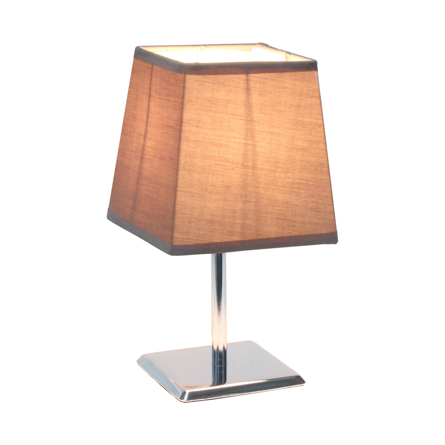 All The Rages Simple Designs Mini Chrome Table Lamp With Squared Gray Empire Fabric Shade