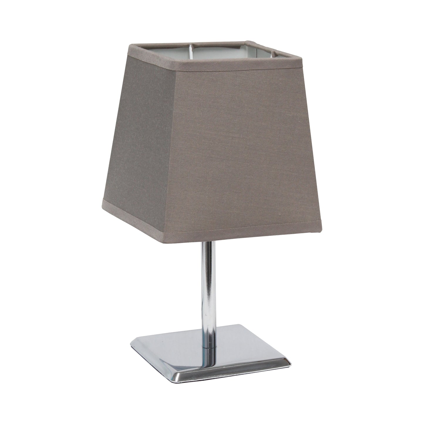 All The Rages Simple Designs Mini Chrome Table Lamp With Squared Gray Empire Fabric Shade