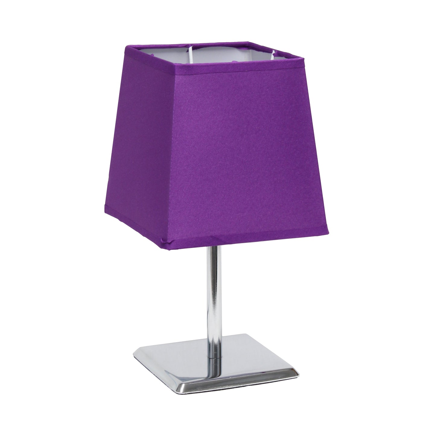 All The Rages Simple Designs Mini Chrome Table Lamp With Squared Purple Empire Fabric Shade