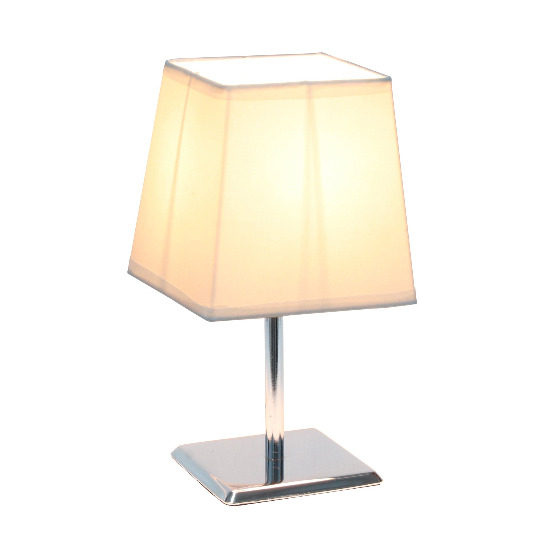 All The Rages Simple Designs Mini Chrome Table Lamp With Squared White Empire Fabric Shade