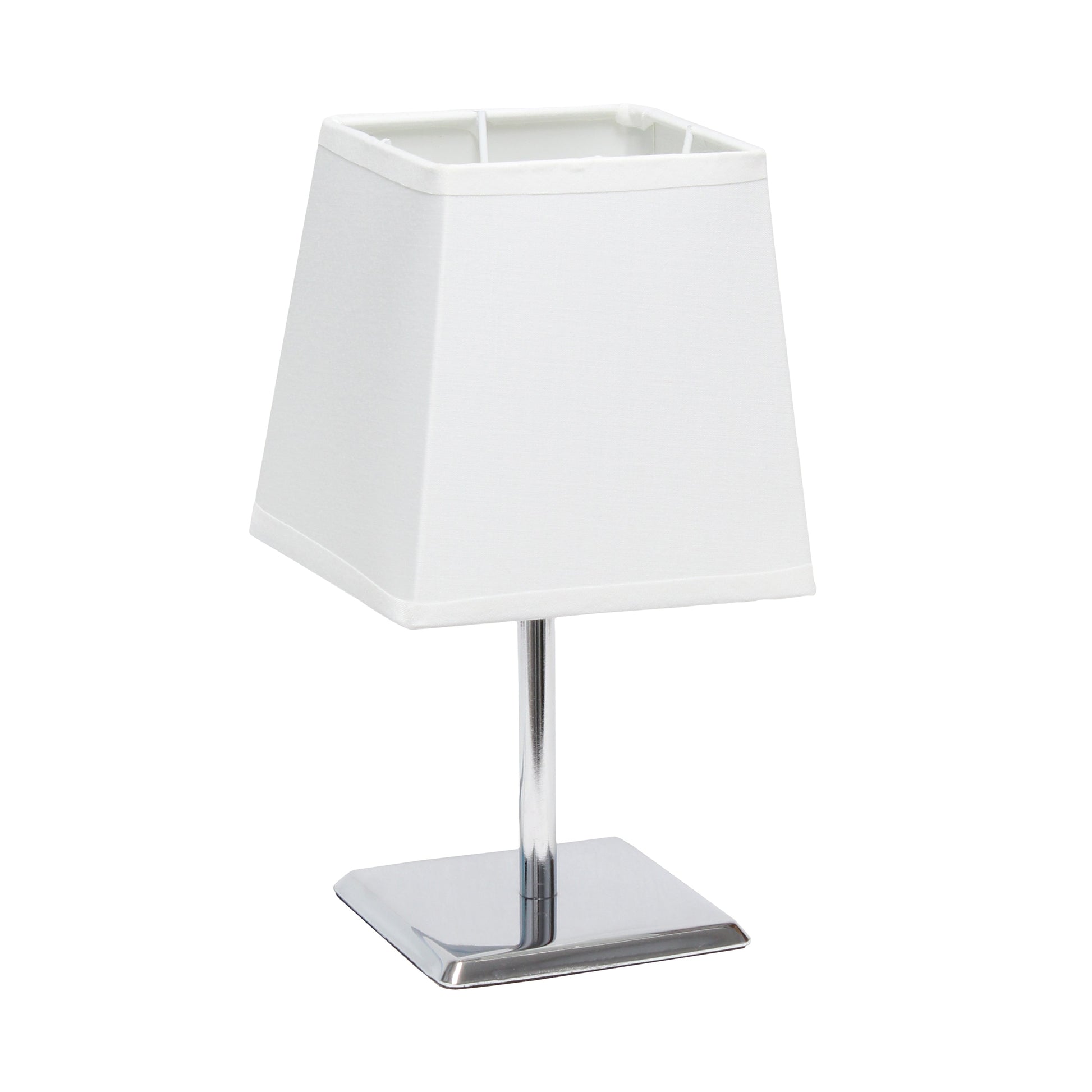 All The Rages Simple Designs Mini Chrome Table Lamp With Squared White Empire Fabric Shade
