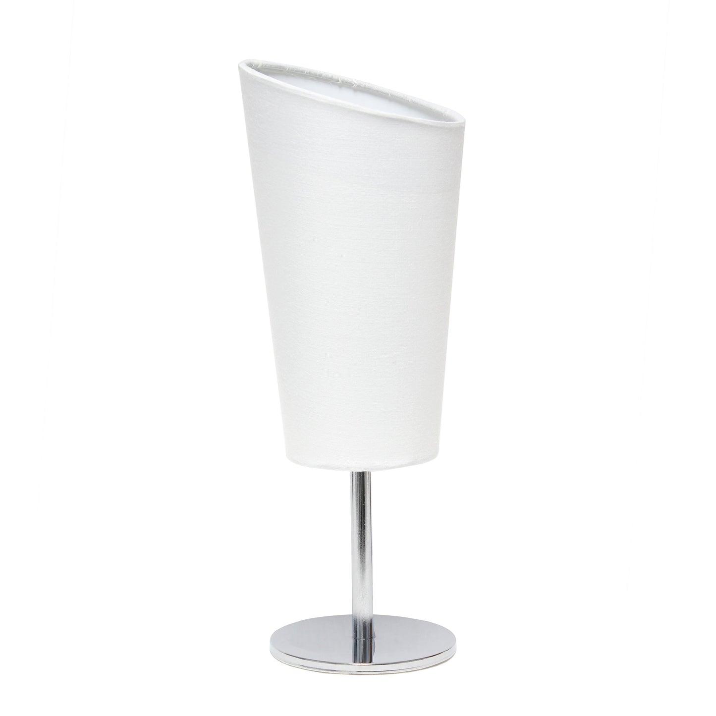 All The Rages Simple Designs Mini Chrome Table Lamp With White Angled Fabric Shade