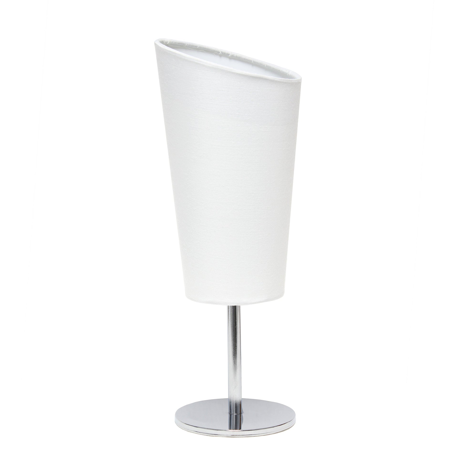 All The Rages Simple Designs Mini Chrome Table Lamp With White Angled Fabric Shade