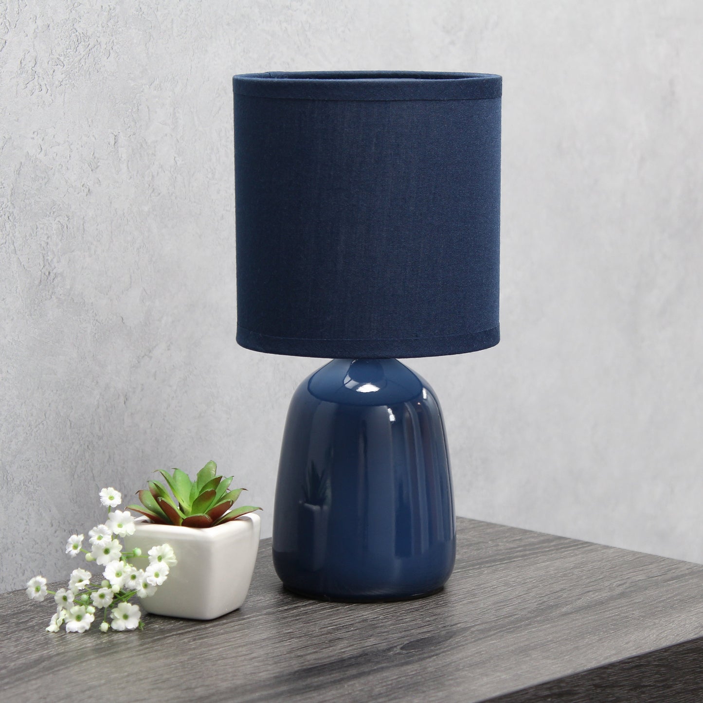 All The Rages Simple Designs Navy 10" Ceramic Table Lamp With Matching Fabric Shade
