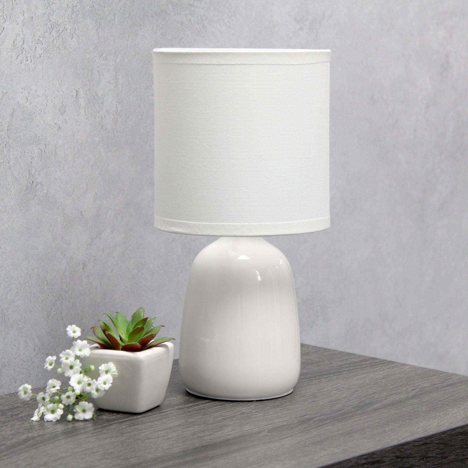 All The Rages Simple Designs Off White 10" Ceramic Table Lamp With Matching Fabric Shade