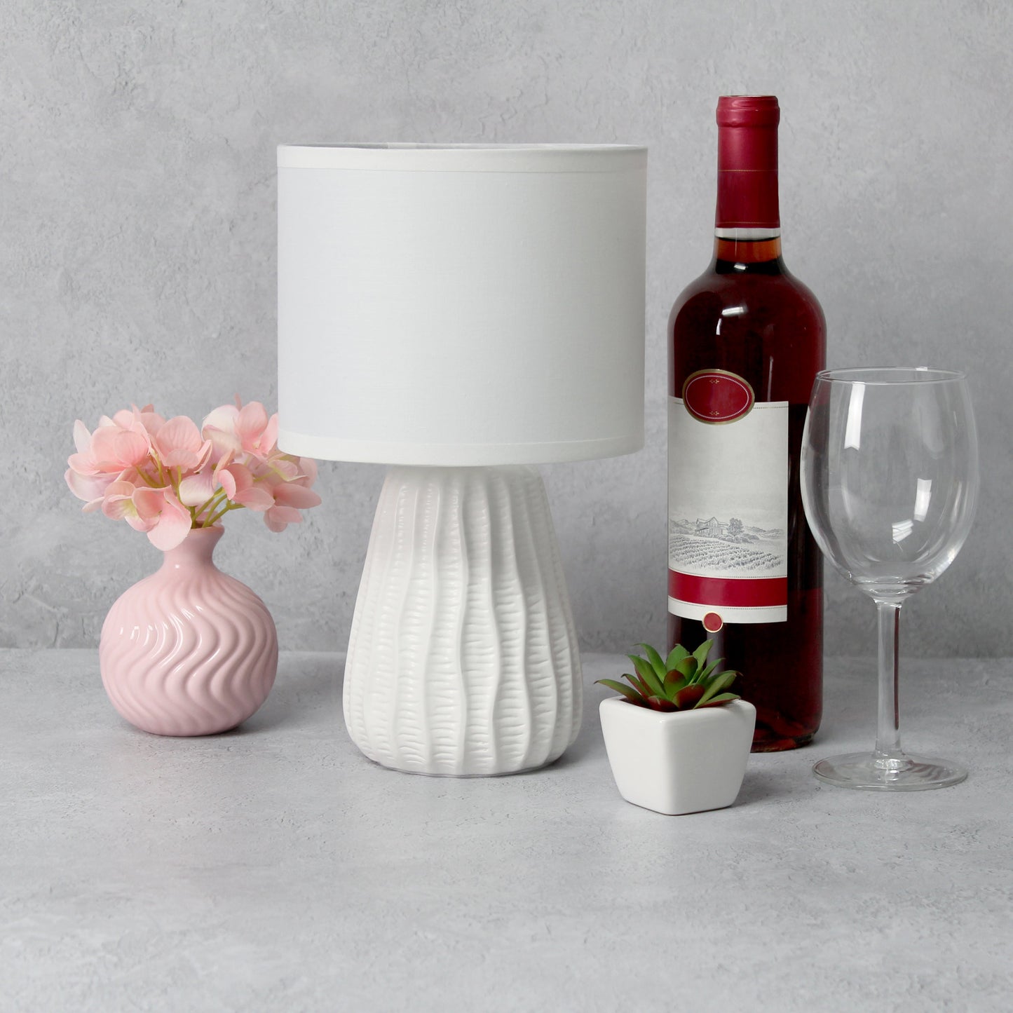 All The Rages Simple Designs Off White 11" Ceramic Texture Pastel Table Lamp With Matching Fabric Shade