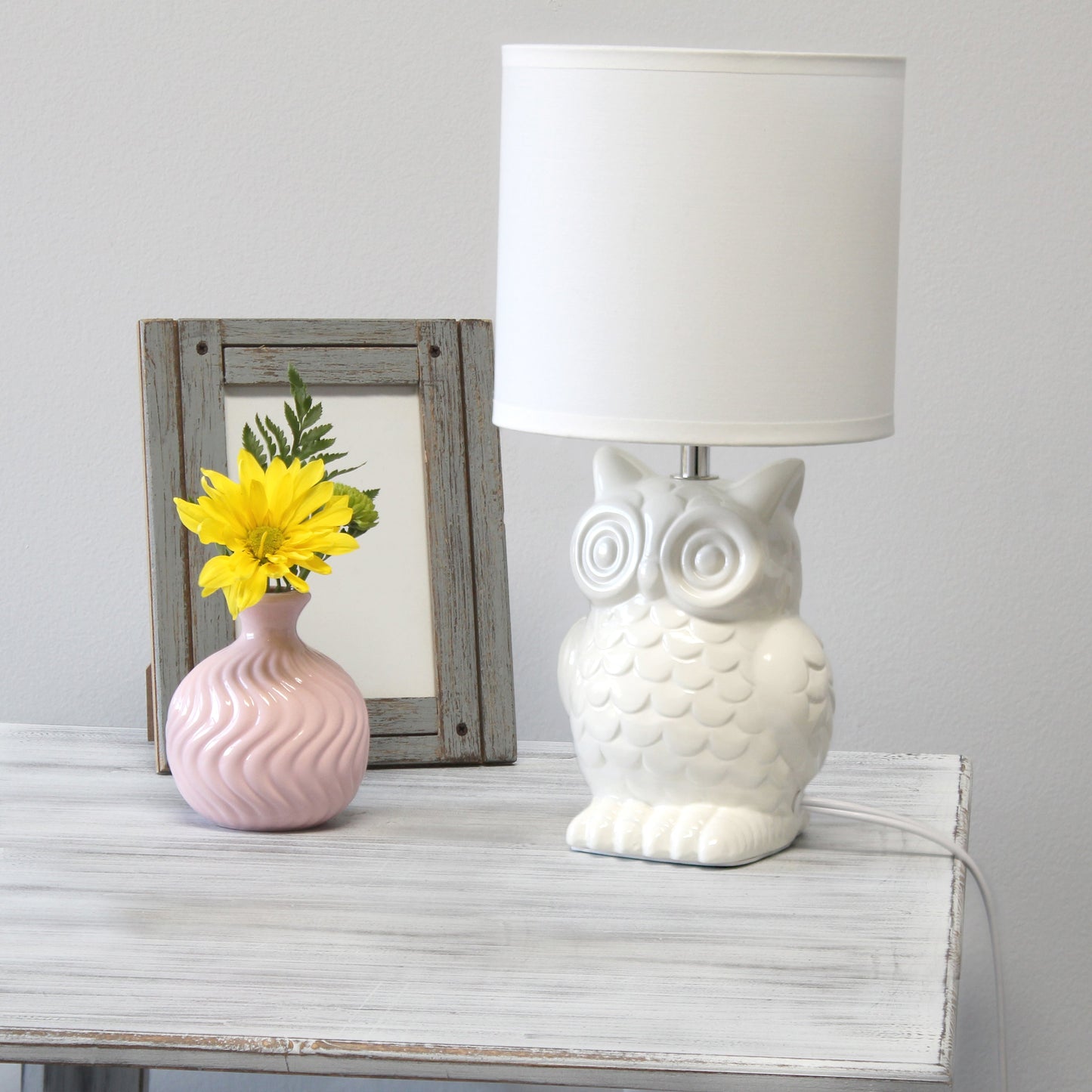 All The Rages Simple Designs Off White 13" Ceramic Owl Table Lamp With Matching Fabric Shade