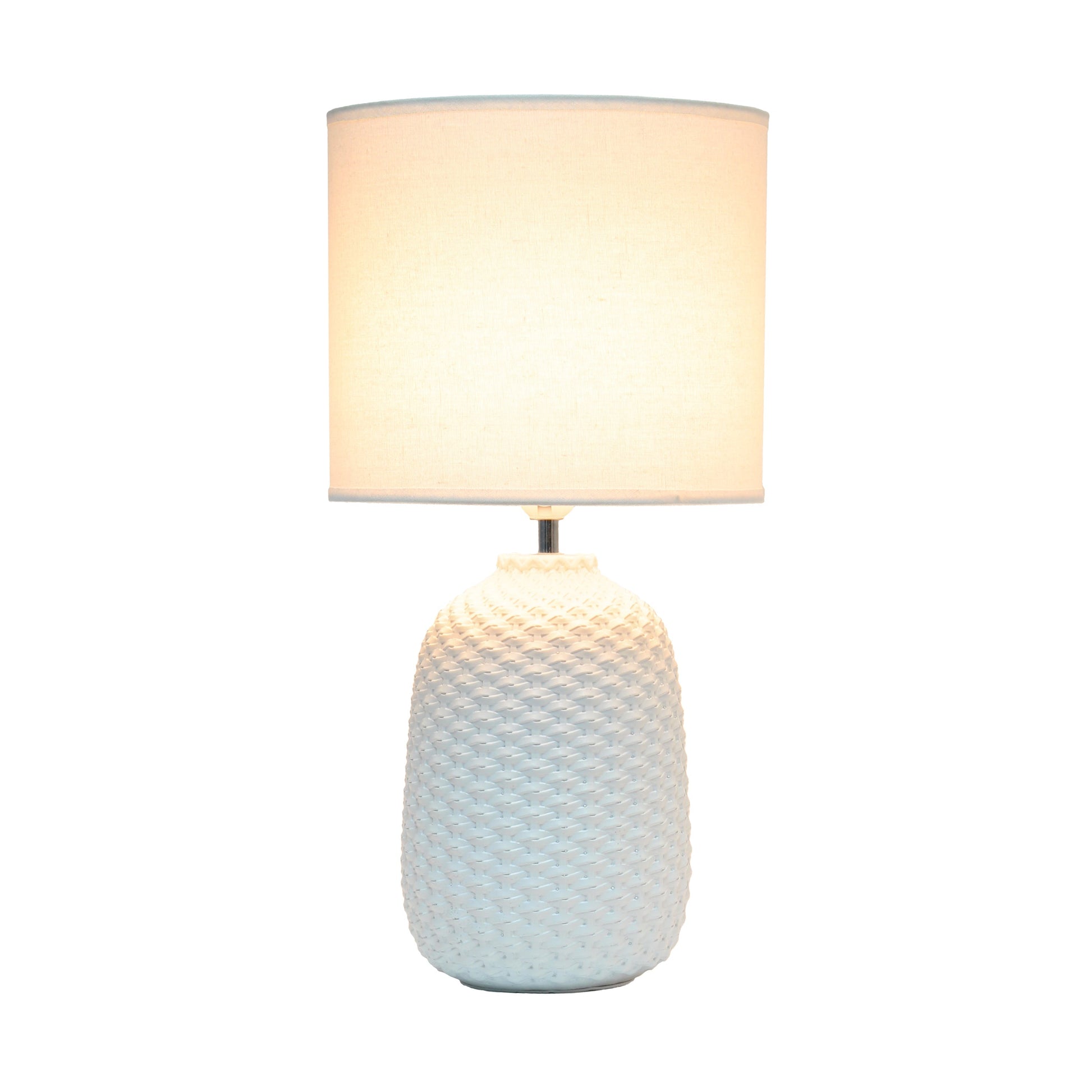 All The Rages Simple Designs Off White 20" Ceramic Purled Texture Table Lamp With White Fabric Drum Shade