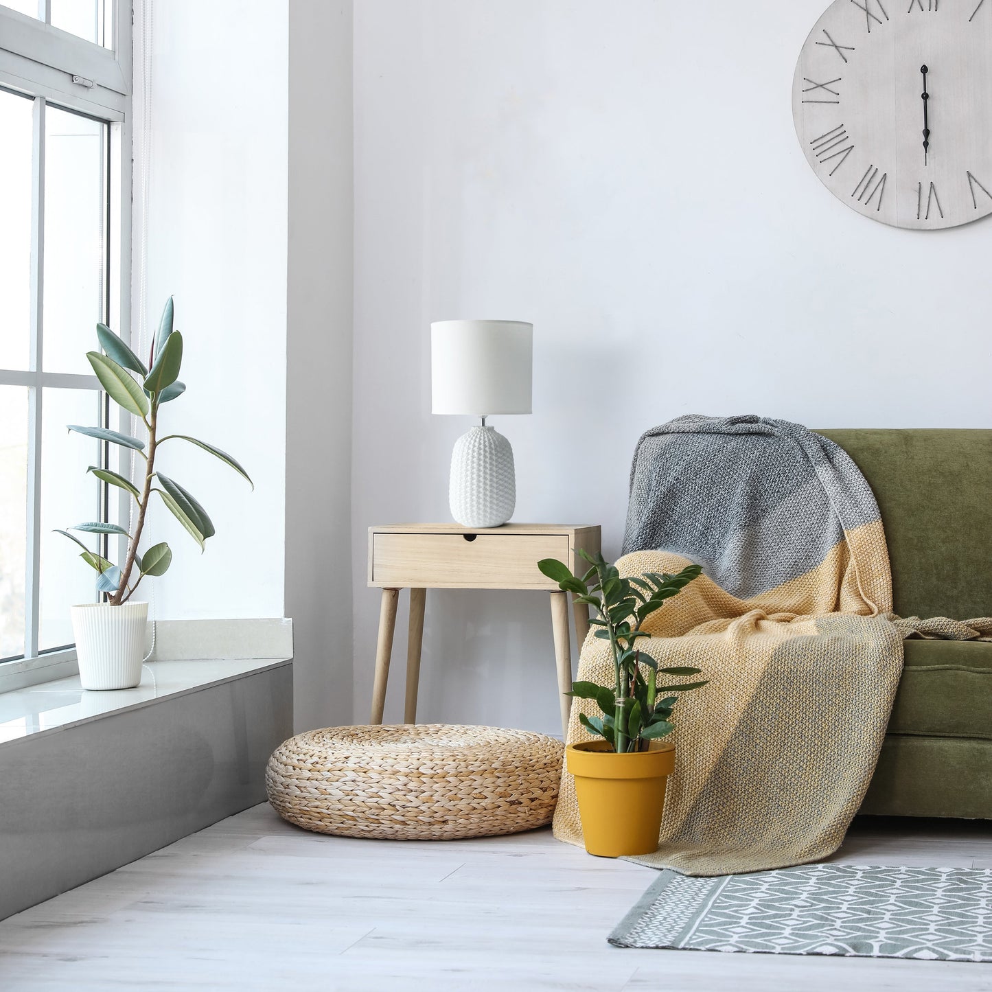 All The Rages Simple Designs Off White 20" Ceramic Purled Texture Table Lamp With White Fabric Drum Shade