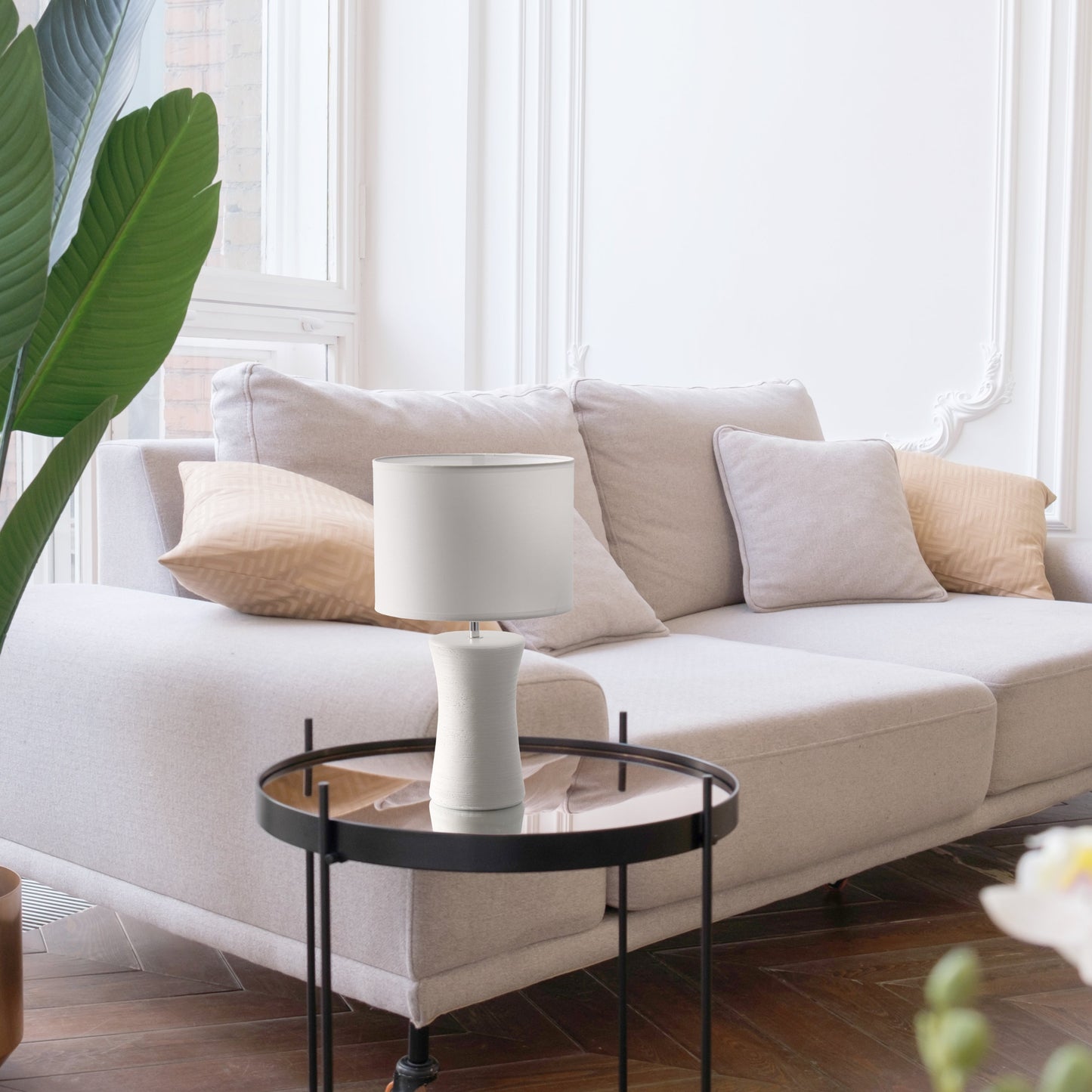 All The Rages Simple Designs Off-White Ceramic Hourglass Table Lamp