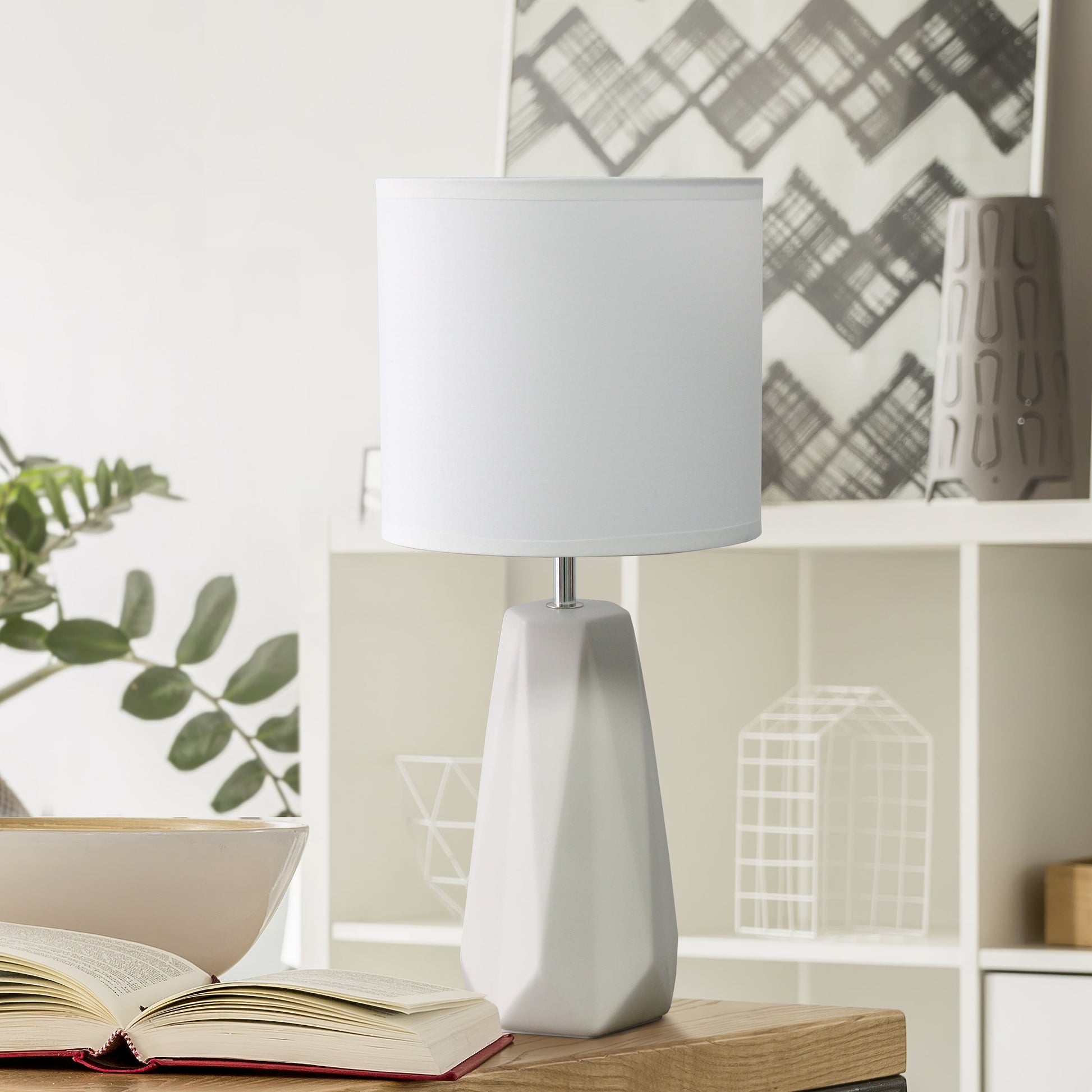 All The Rages Simple Designs Off-White Ceramic Prism Table Lamp