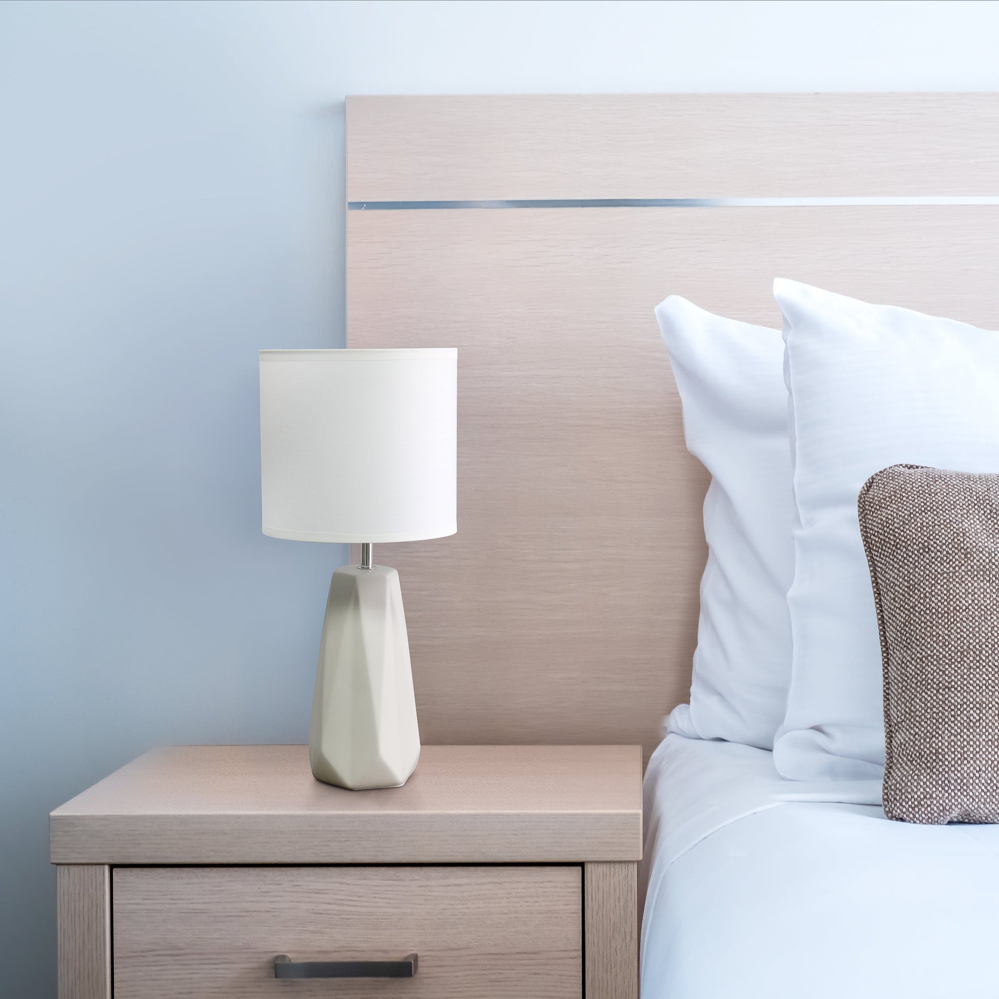 All The Rages Simple Designs Off-White Ceramic Prism Table Lamp