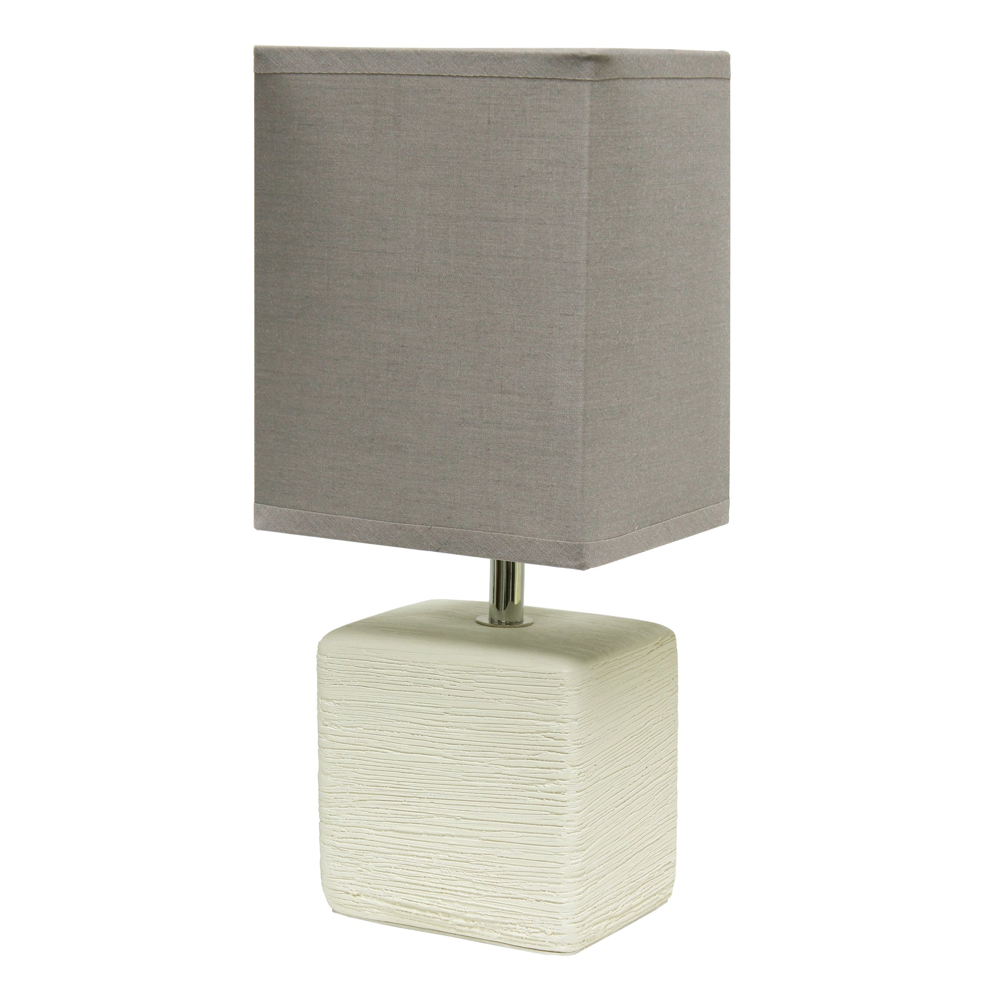 All The Rages Simple Designs Off-White Petite Faux Stone Table Lamp With Gray Fabric Shade