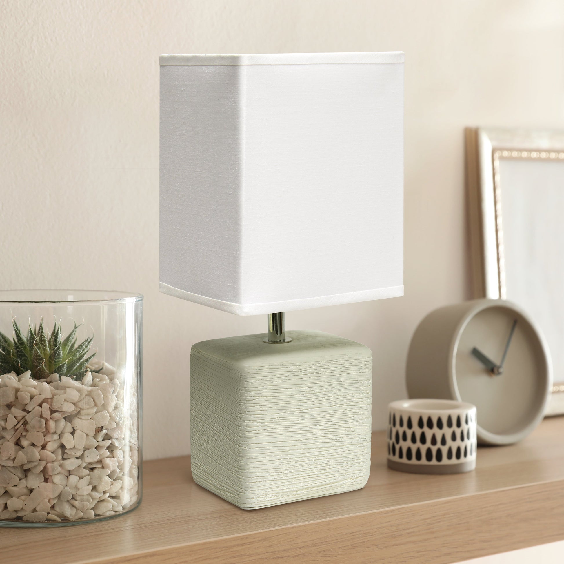 All The Rages Simple Designs Off-White Petite Faux Stone Table Lamp With White Fabric Shade