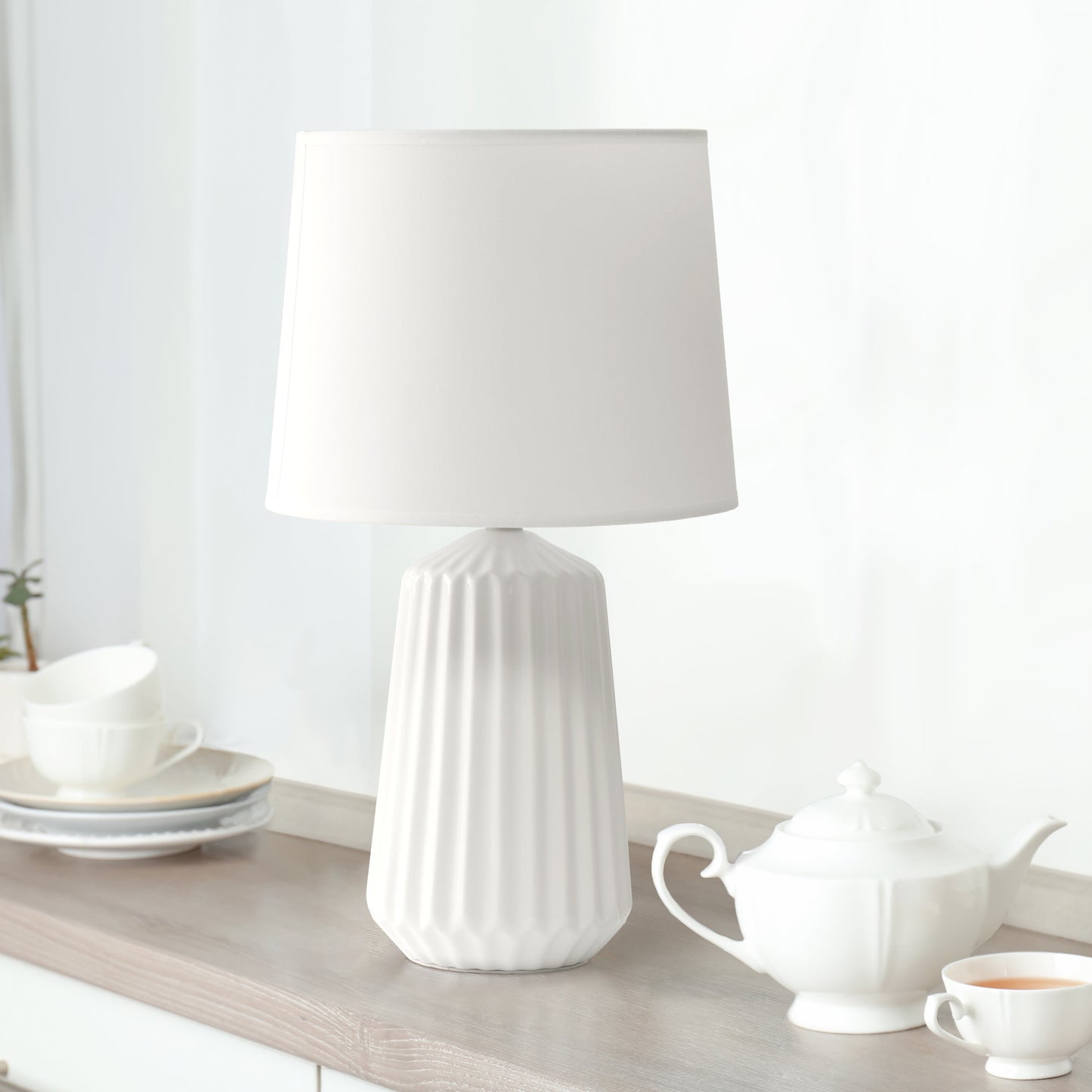 All The Rages Simple Designs Off White Pleated Base Table Lamp
