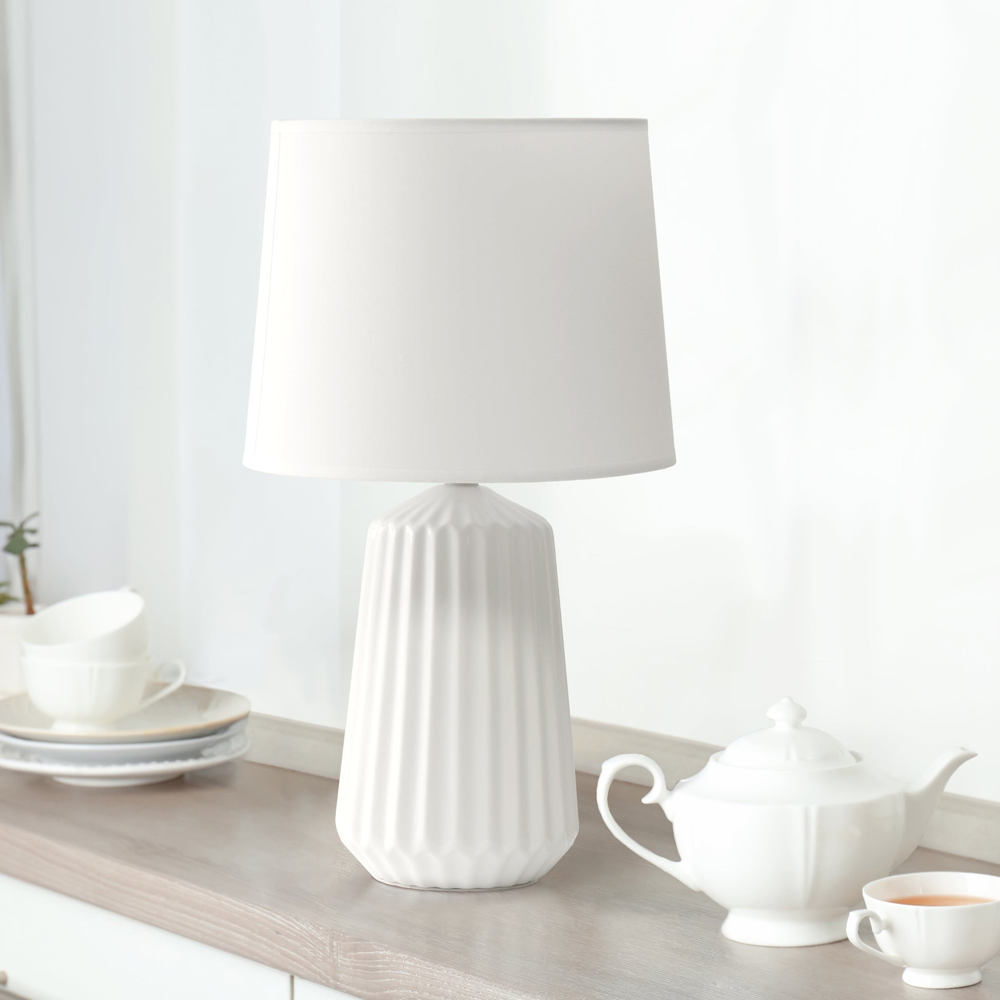 All The Rages Simple Designs Off White Pleated Base Table Lamp