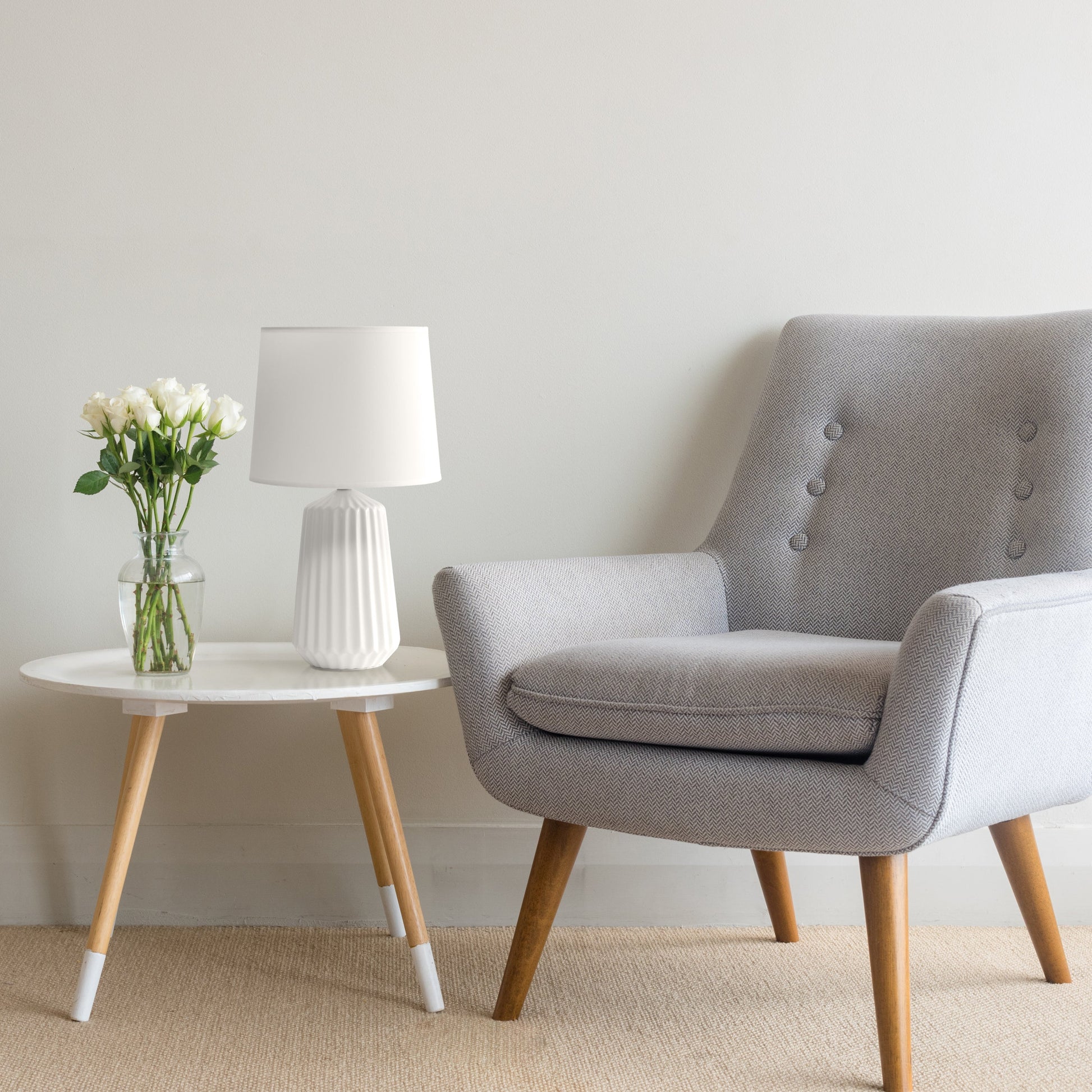 All The Rages Simple Designs Off White Pleated Base Table Lamp