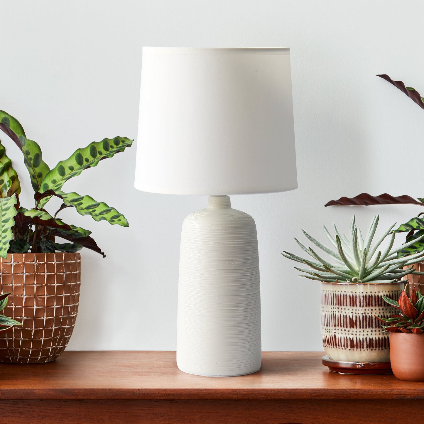 All The Rages Simple Designs Off-White Textured Linear Ceramic Table Lamp