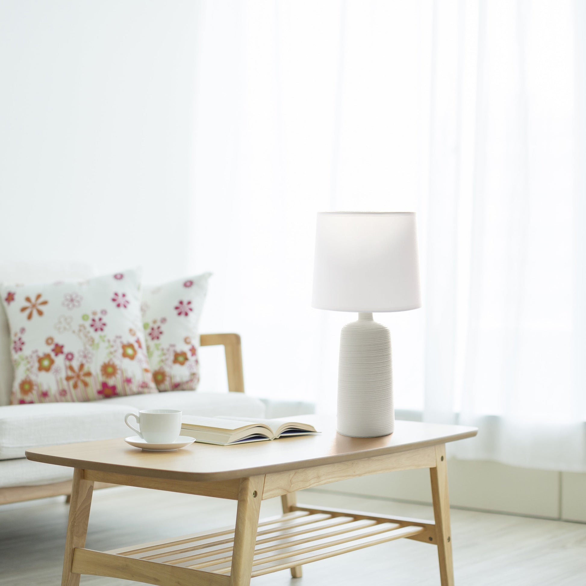 All The Rages Simple Designs Off-White Textured Linear Ceramic Table Lamp