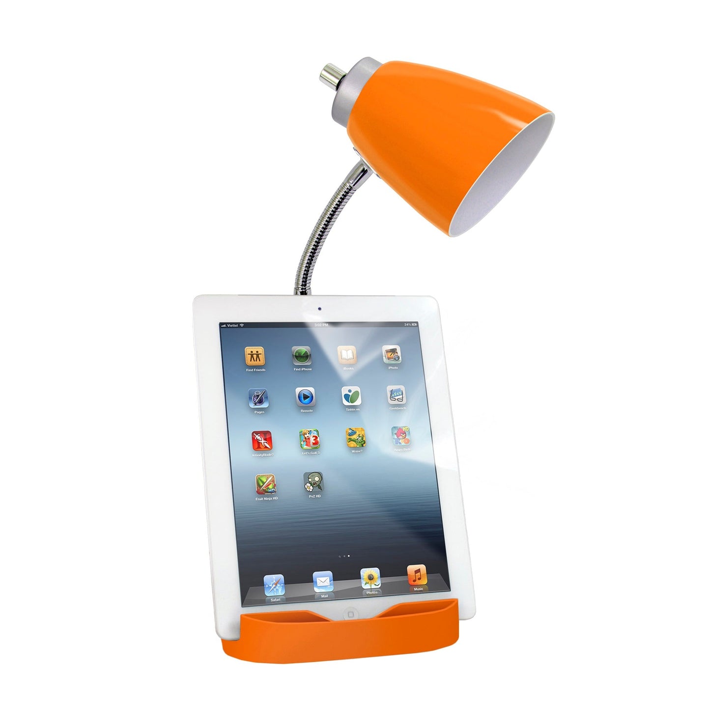 All The Rages Simple Designs Orange Semi-Flexible Desk Lamp With iPad Tablet Stand Book Holder & USB Charging Outlet