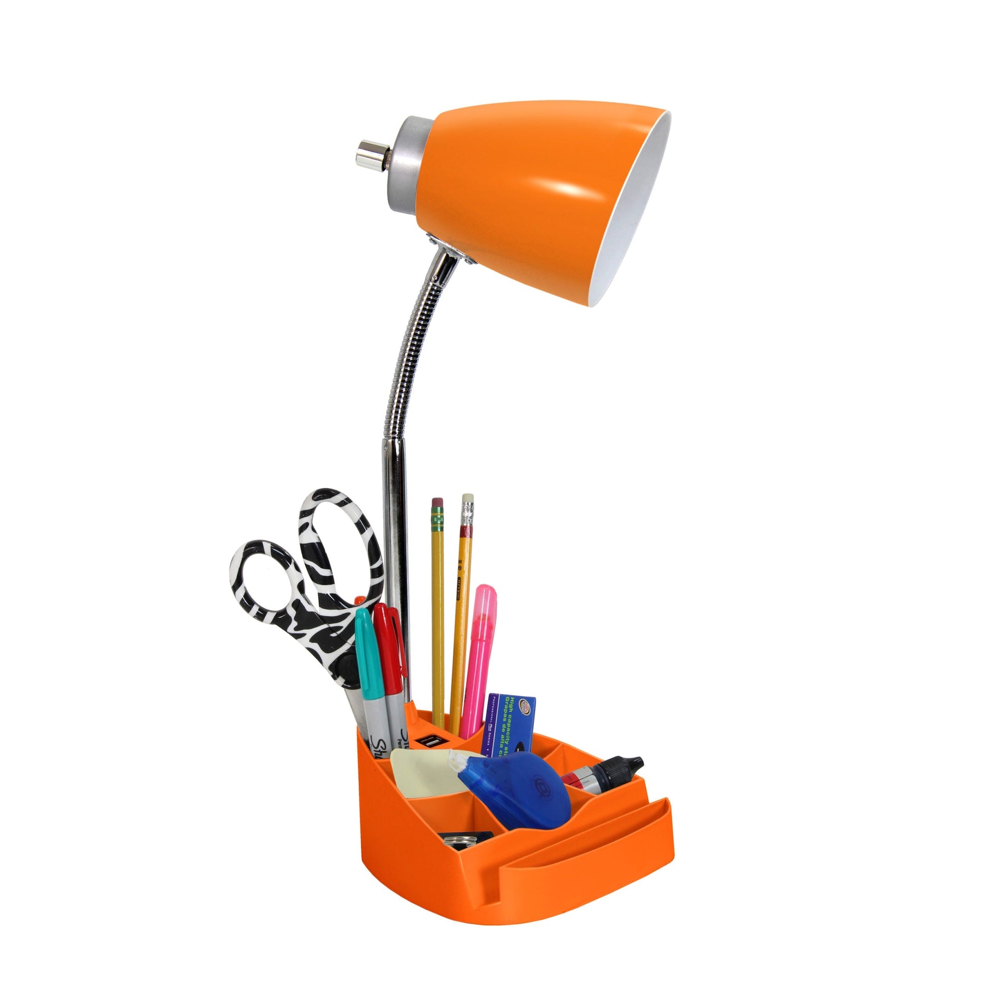 All The Rages Simple Designs Orange Semi-Flexible Desk Lamp With iPad Tablet Stand Book Holder & USB Charging Outlet