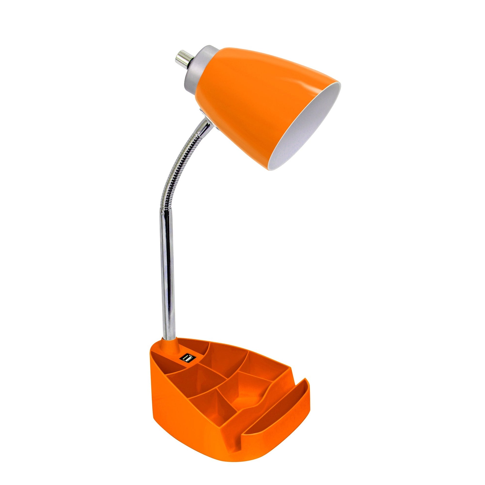 All The Rages Simple Designs Orange Semi-Flexible Desk Lamp With iPad Tablet Stand Book Holder & USB Charging Outlet